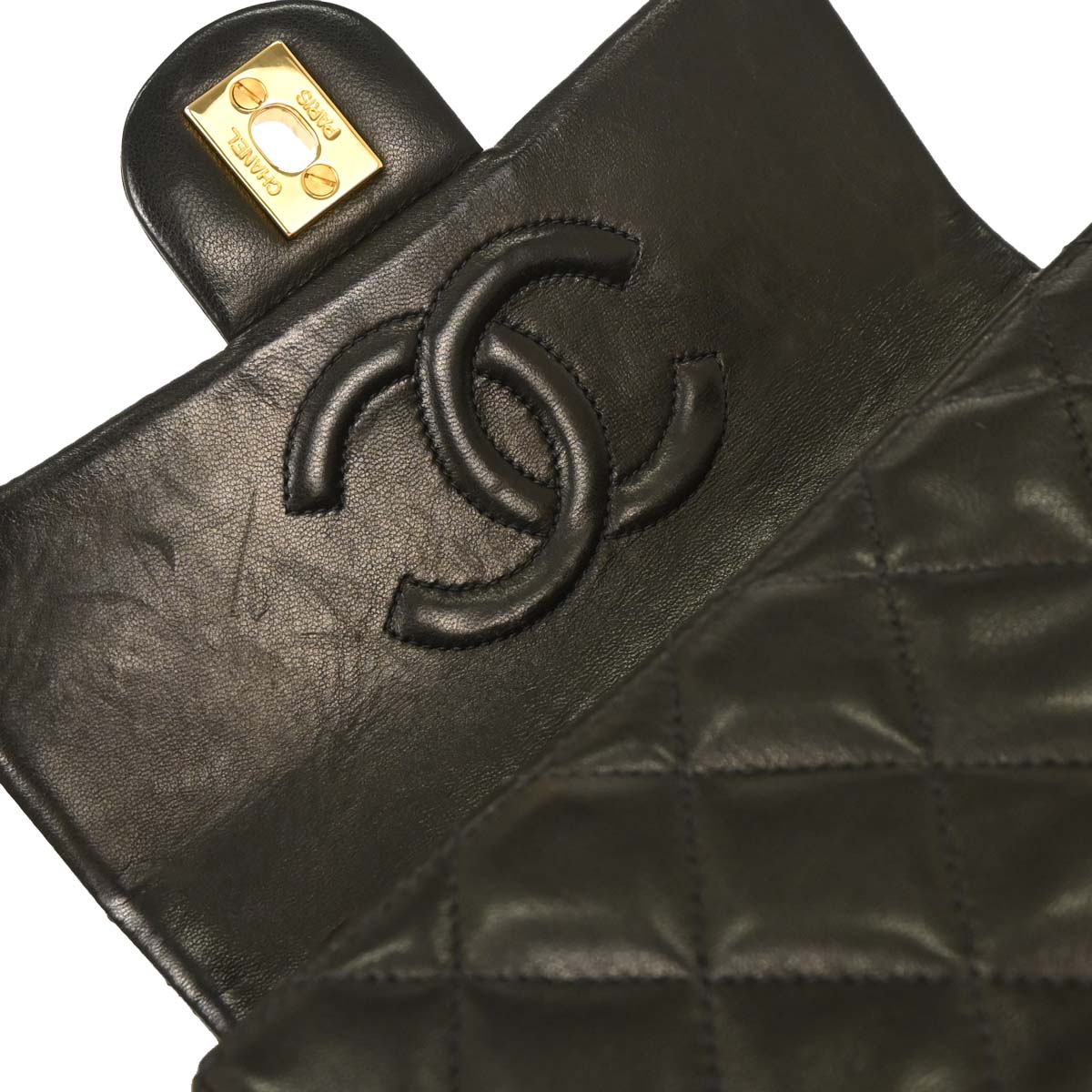Chanel 1996-1997 Black Lambskin Mini Classic Square Flap Shoulder Bag