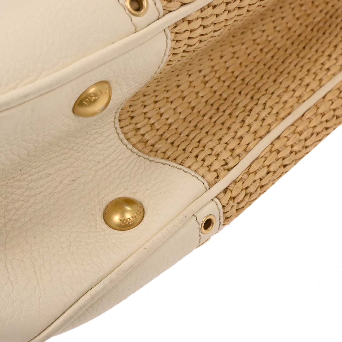 Prada White Beige Straw Handbag