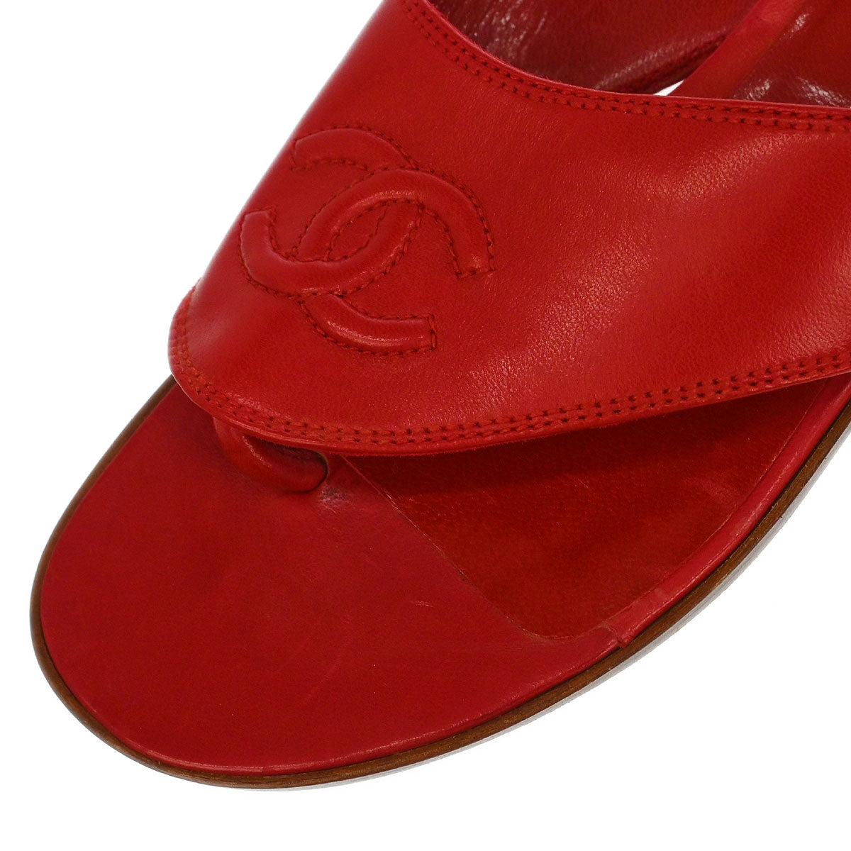Chanel * Red Leather Shoes Sandals #36