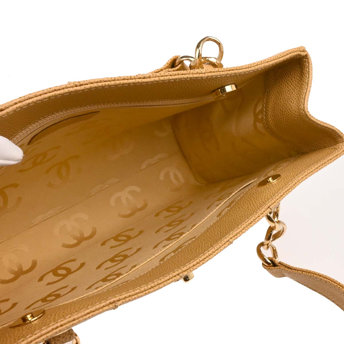 Chanel Beige Caviar Choco Bar Tote Handbag