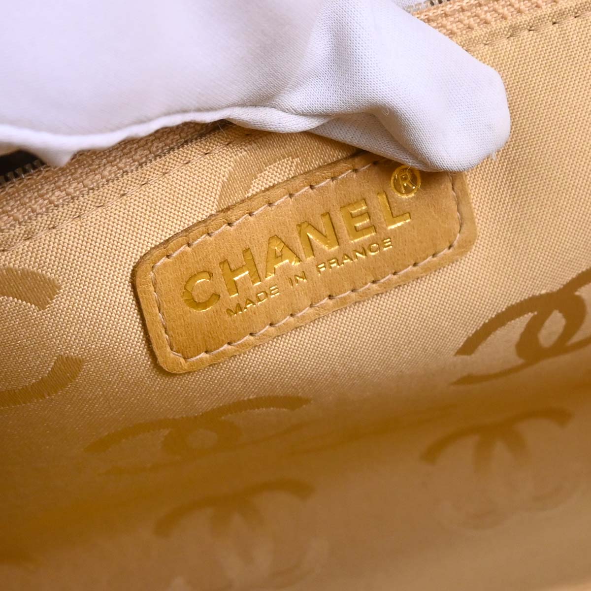 Chanel Beige Caviar Choco Bar Tote Handbag