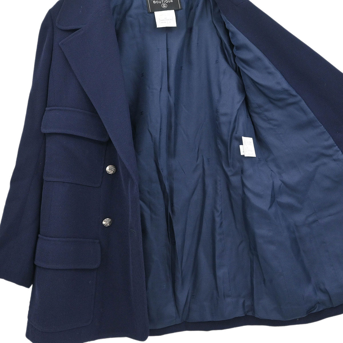 Chanel Double Breasted Jacket Navy #42