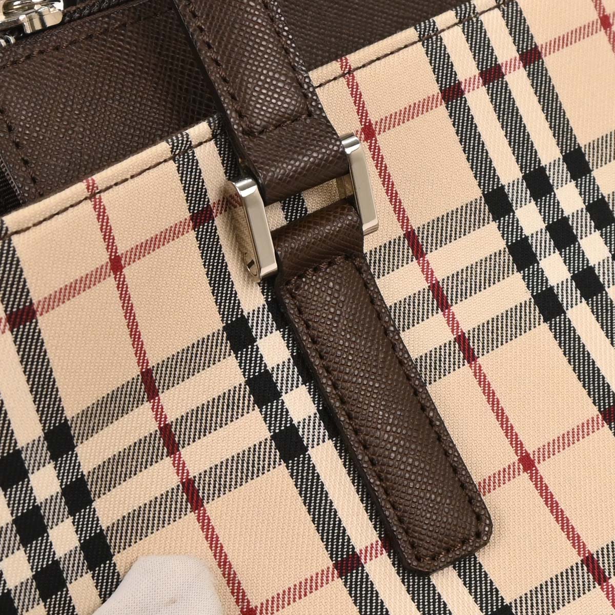 Burberry Beige Canvas Burberry Check Tote Handbag