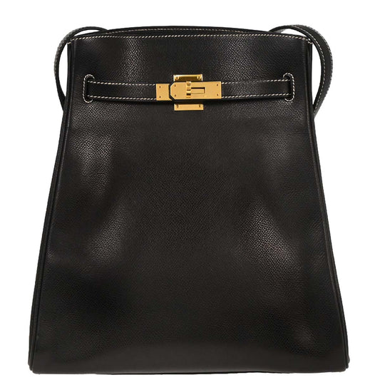 Hermes Black Courchevel Kelly Sport PM Shoulder Bag