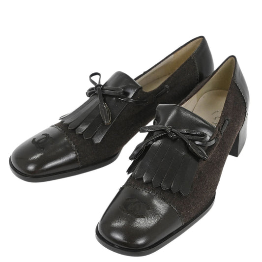 Chanel * Brown Leather Wool Shoes #37