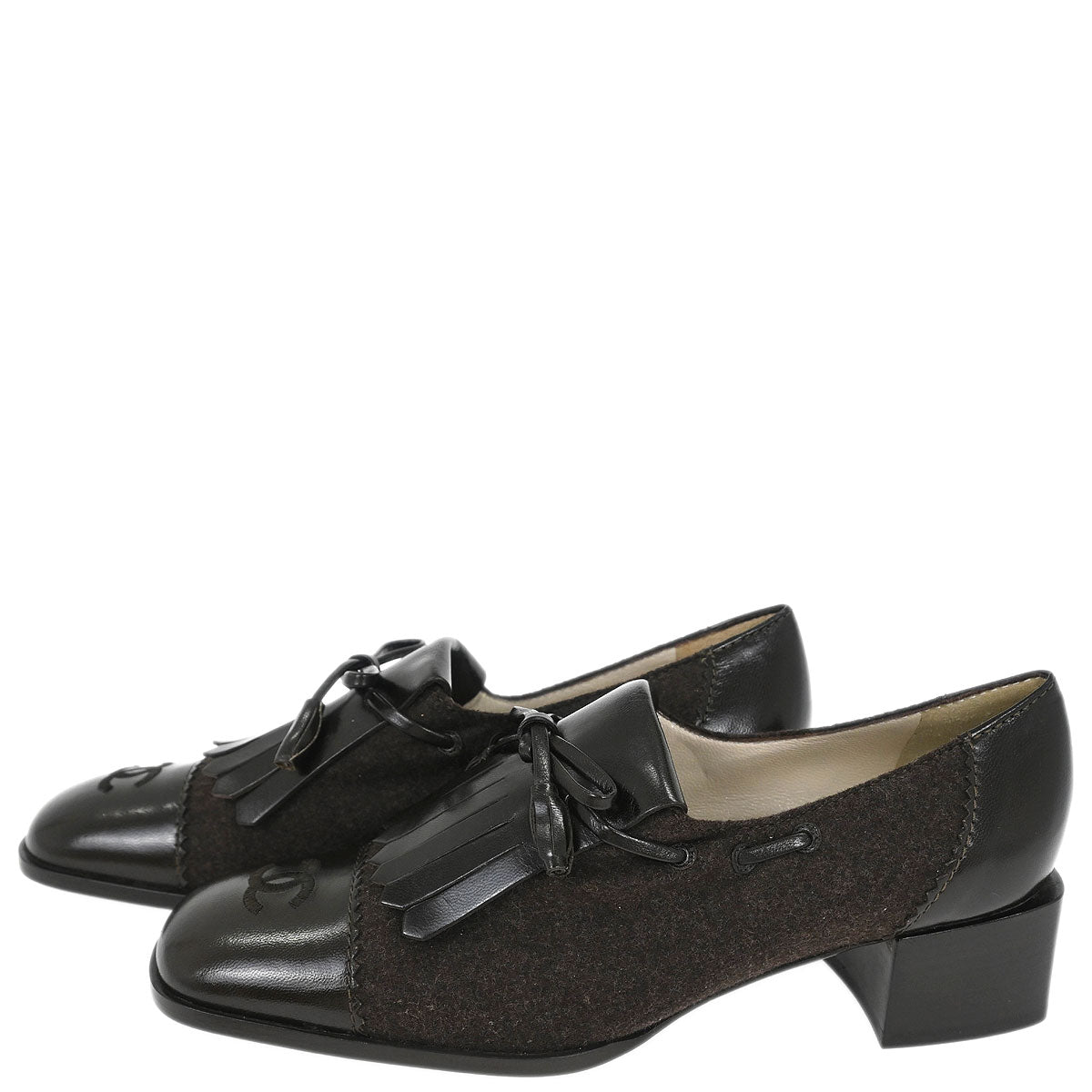 Chanel * Brown Leather Wool Shoes #37