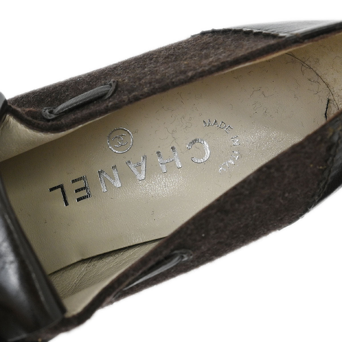 Chanel * Brown Leather Wool Shoes #37