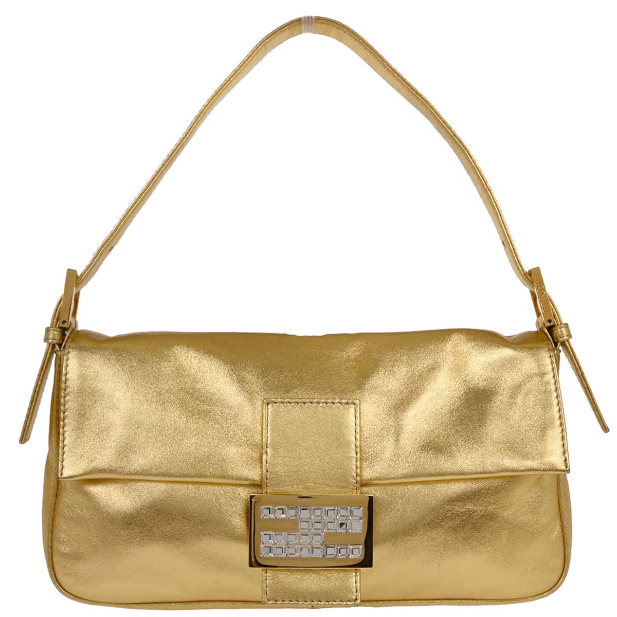 Fendi Metallic Gold Leather Baguette Handbag