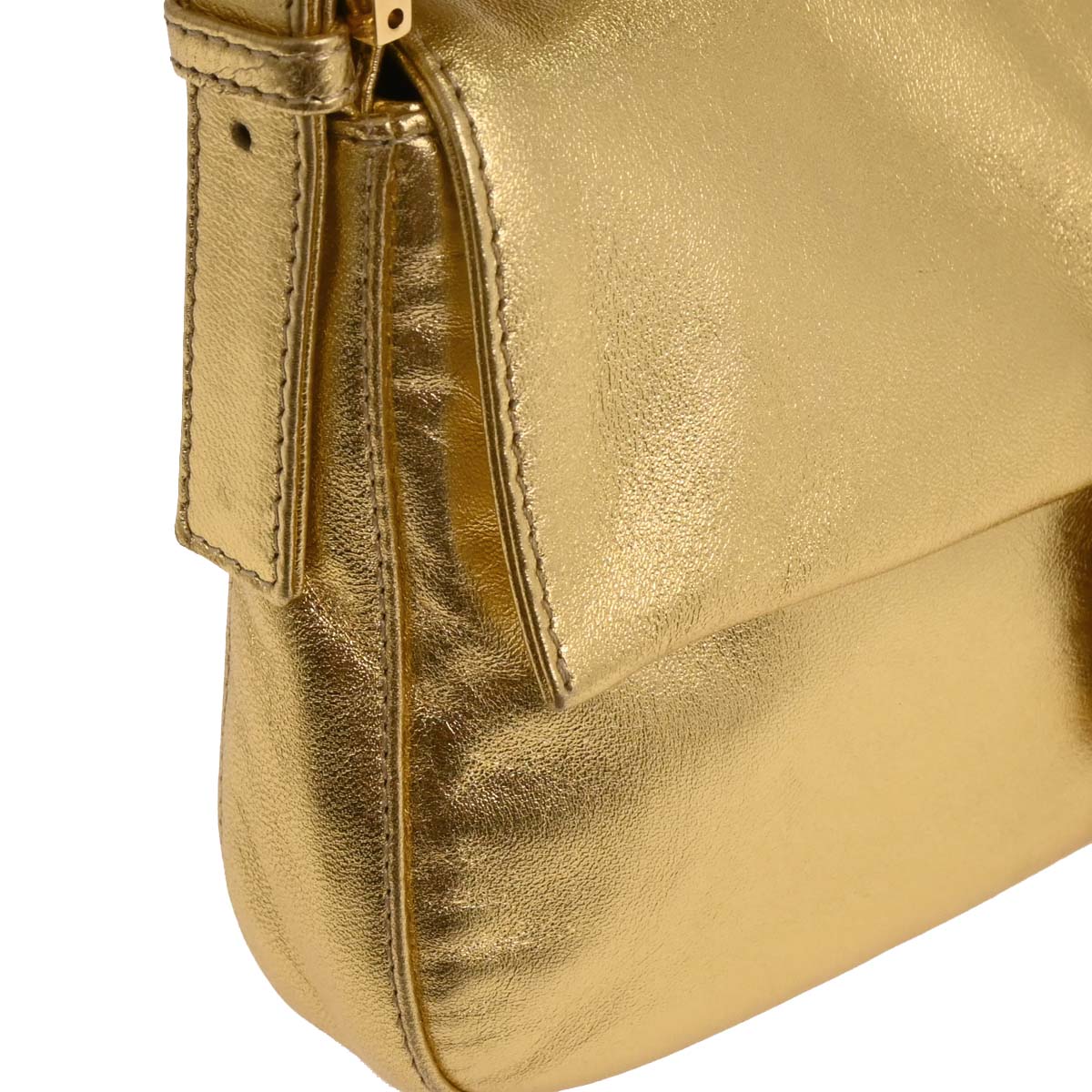 Fendi Metallic Gold Leather Baguette Handbag