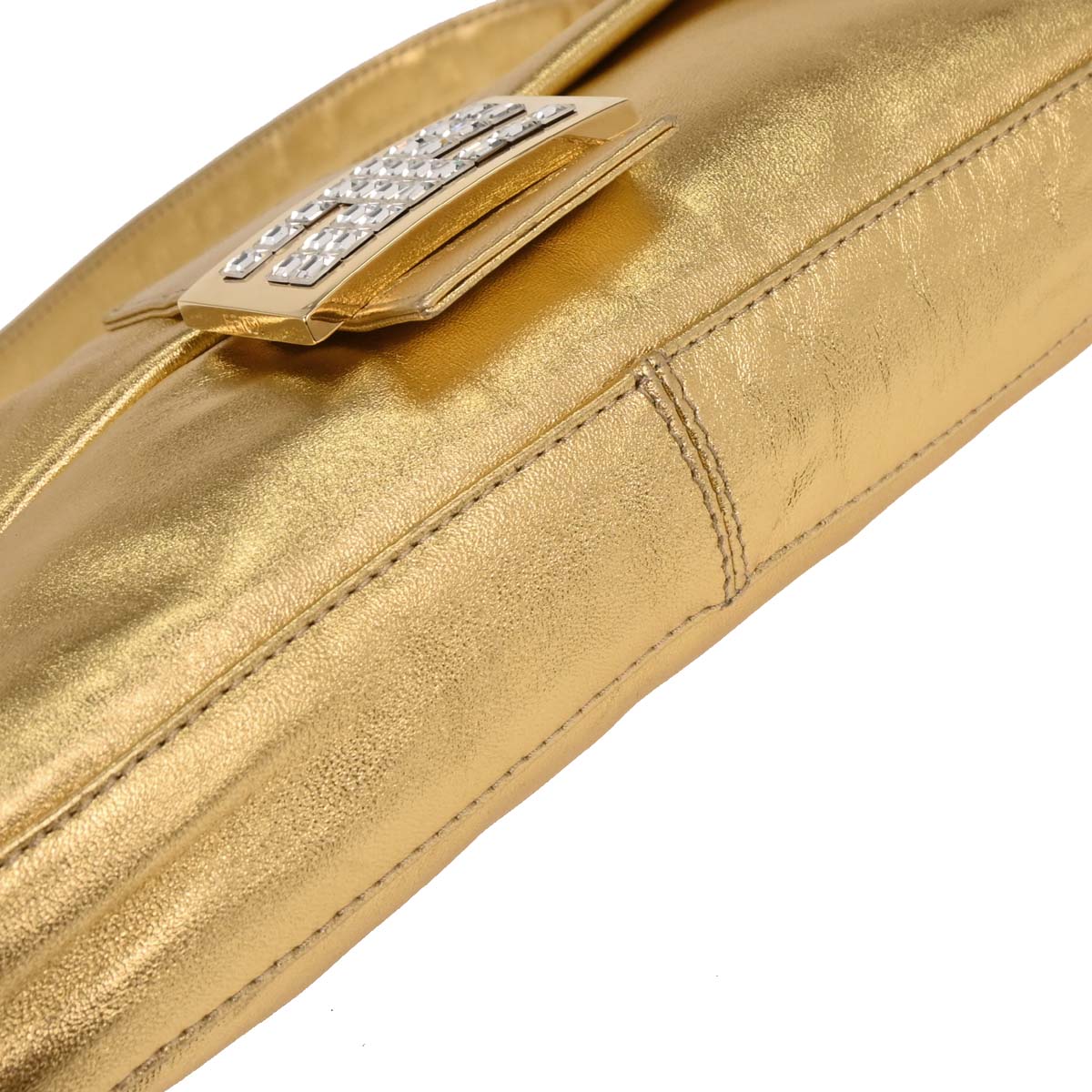 Fendi Metallic Gold Leather Baguette Handbag
