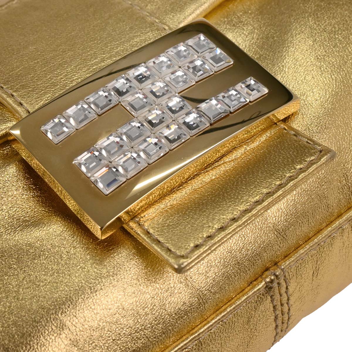Fendi Metallic Gold Leather Baguette Handbag