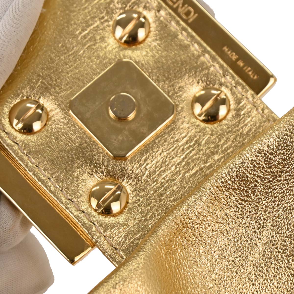 Fendi Metallic Gold Leather Baguette Handbag