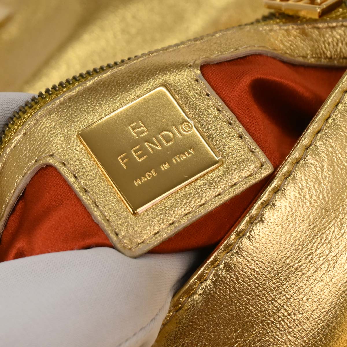 Fendi Metallic Gold Leather Baguette Handbag