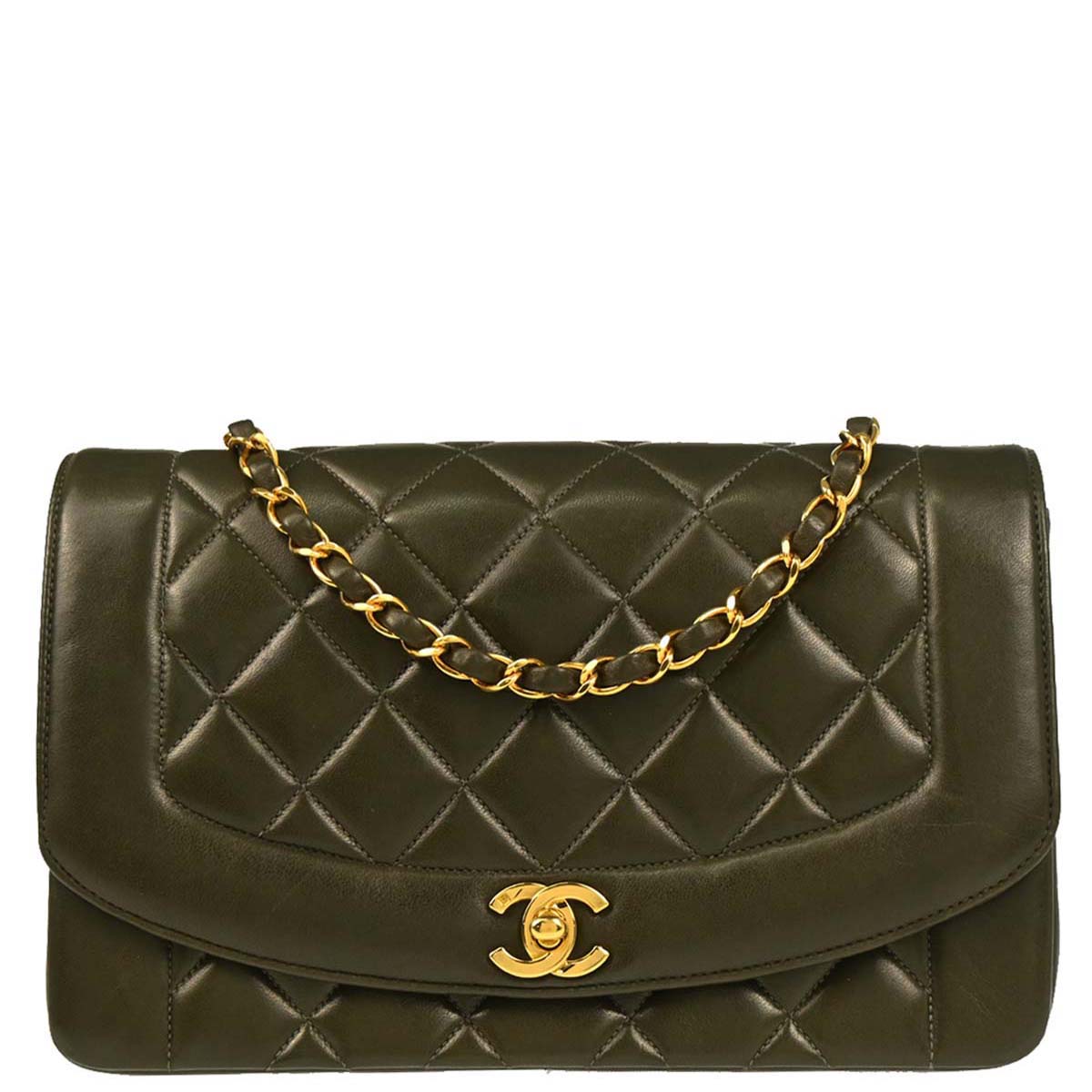 Chanel Dark Green Lambskin Medium Diana Shoulder Bag