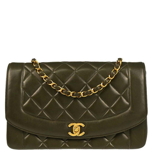 Chanel Dark Green Lambskin Medium Diana Shoulder Bag