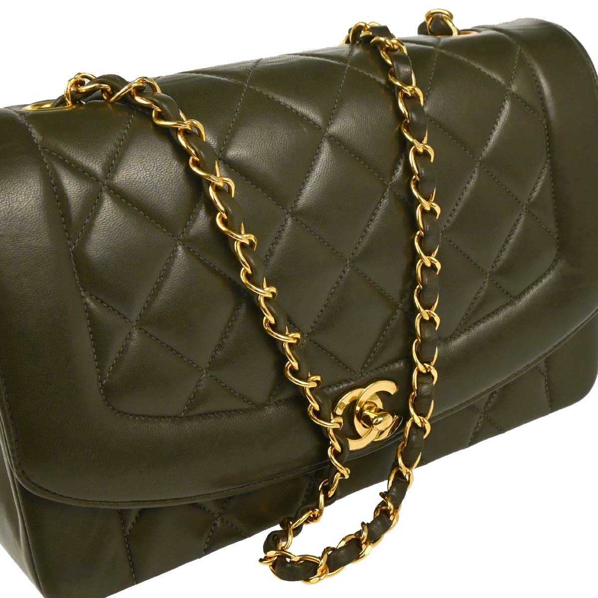 Chanel Dark Green Lambskin Medium Diana Shoulder Bag