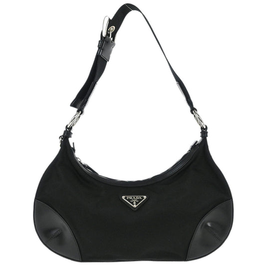 Prada Black Nylon Leather Hobo Handbag