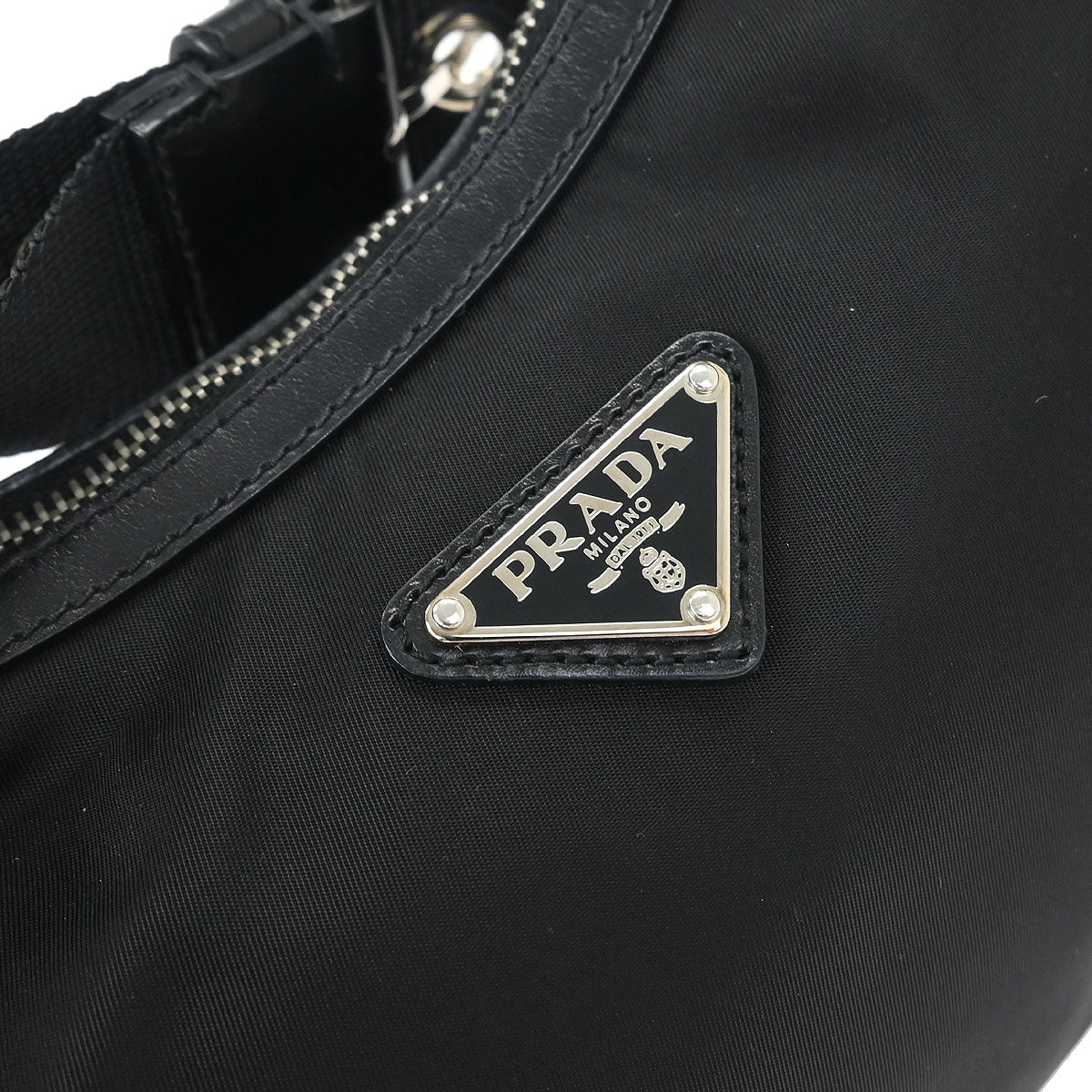 Prada Black Nylon Leather Hobo Handbag