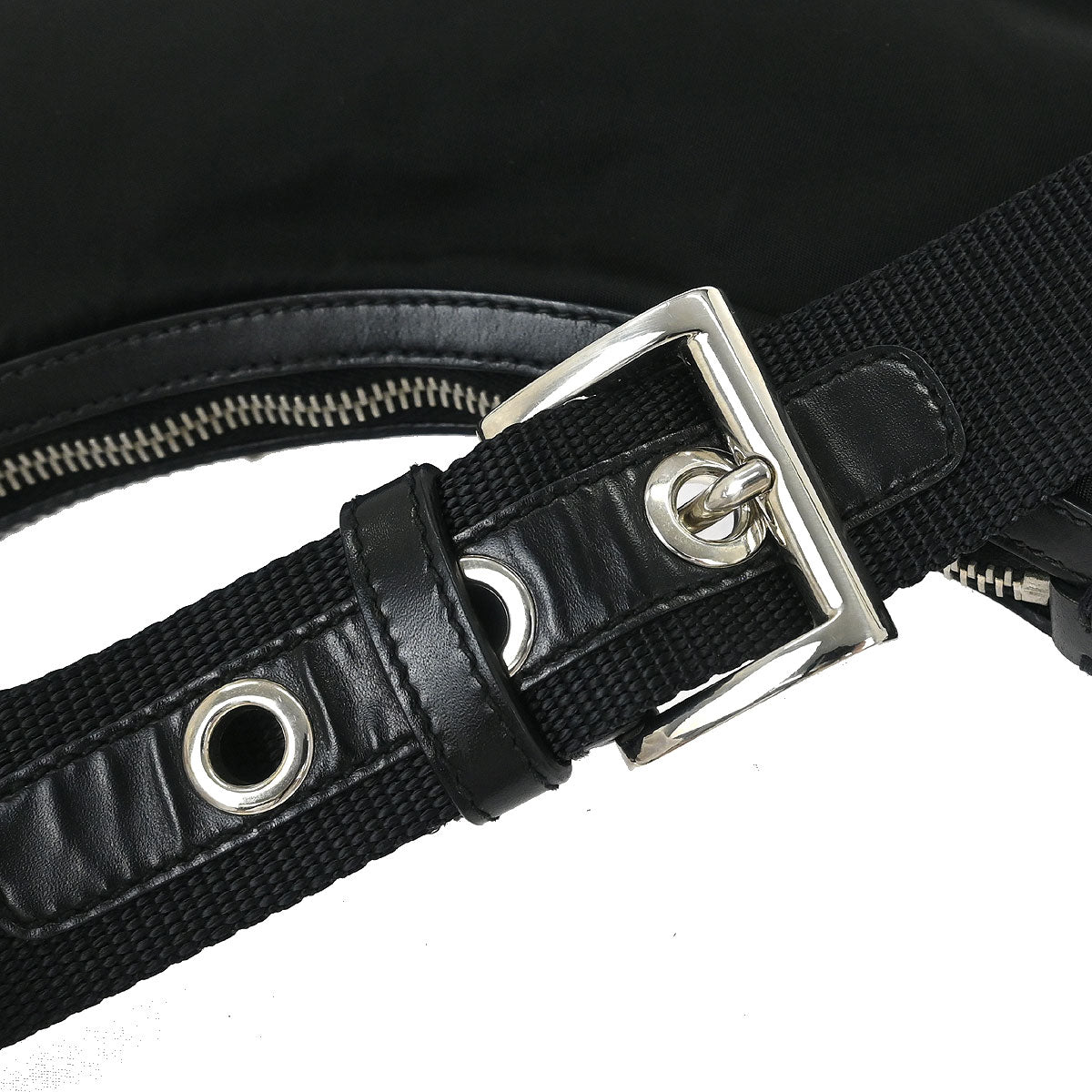 Prada Black Nylon Leather Hobo Handbag