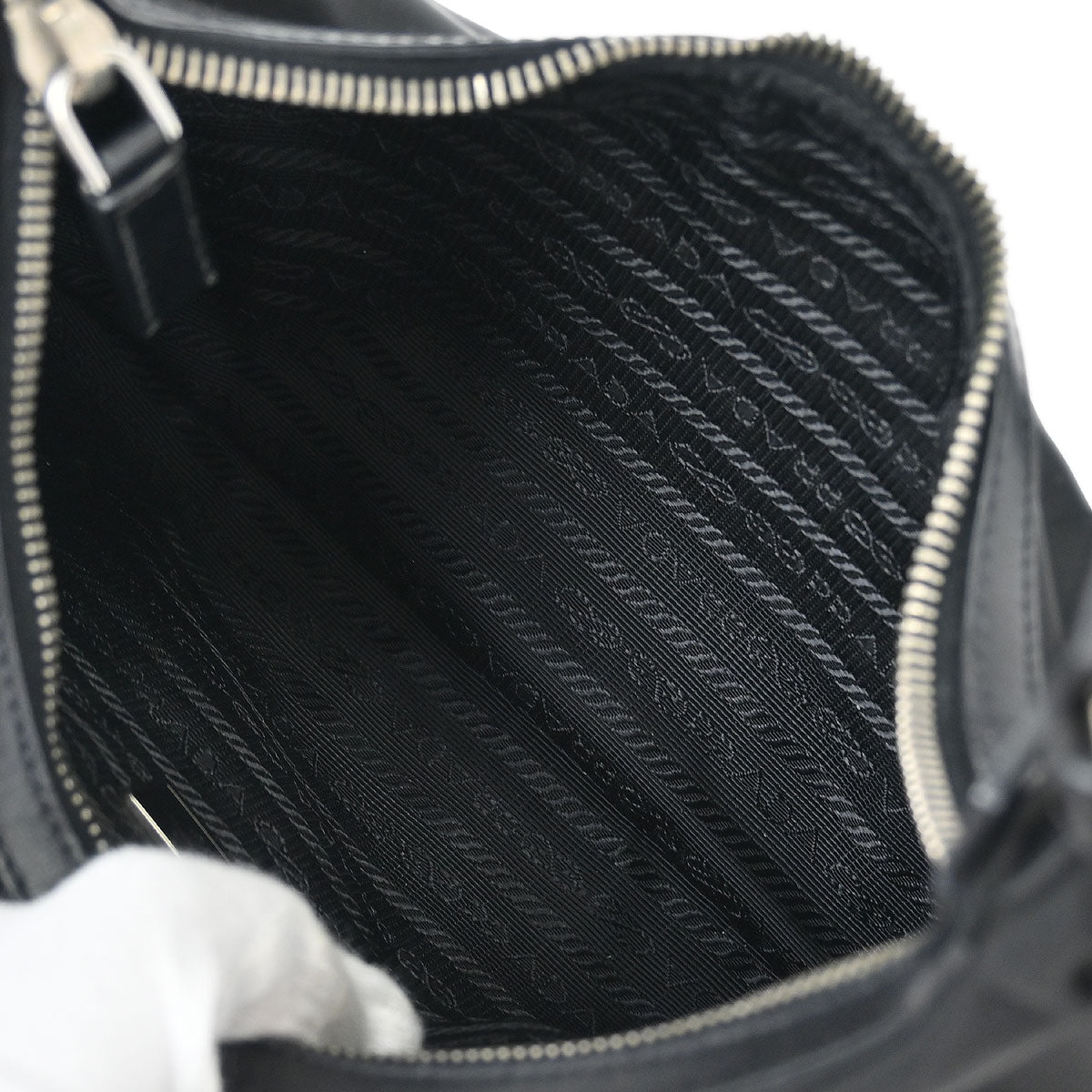 Prada Black Nylon Leather Hobo Handbag
