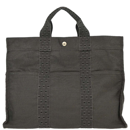 Hermes Gray Canvas Herline Tote MM Handbag