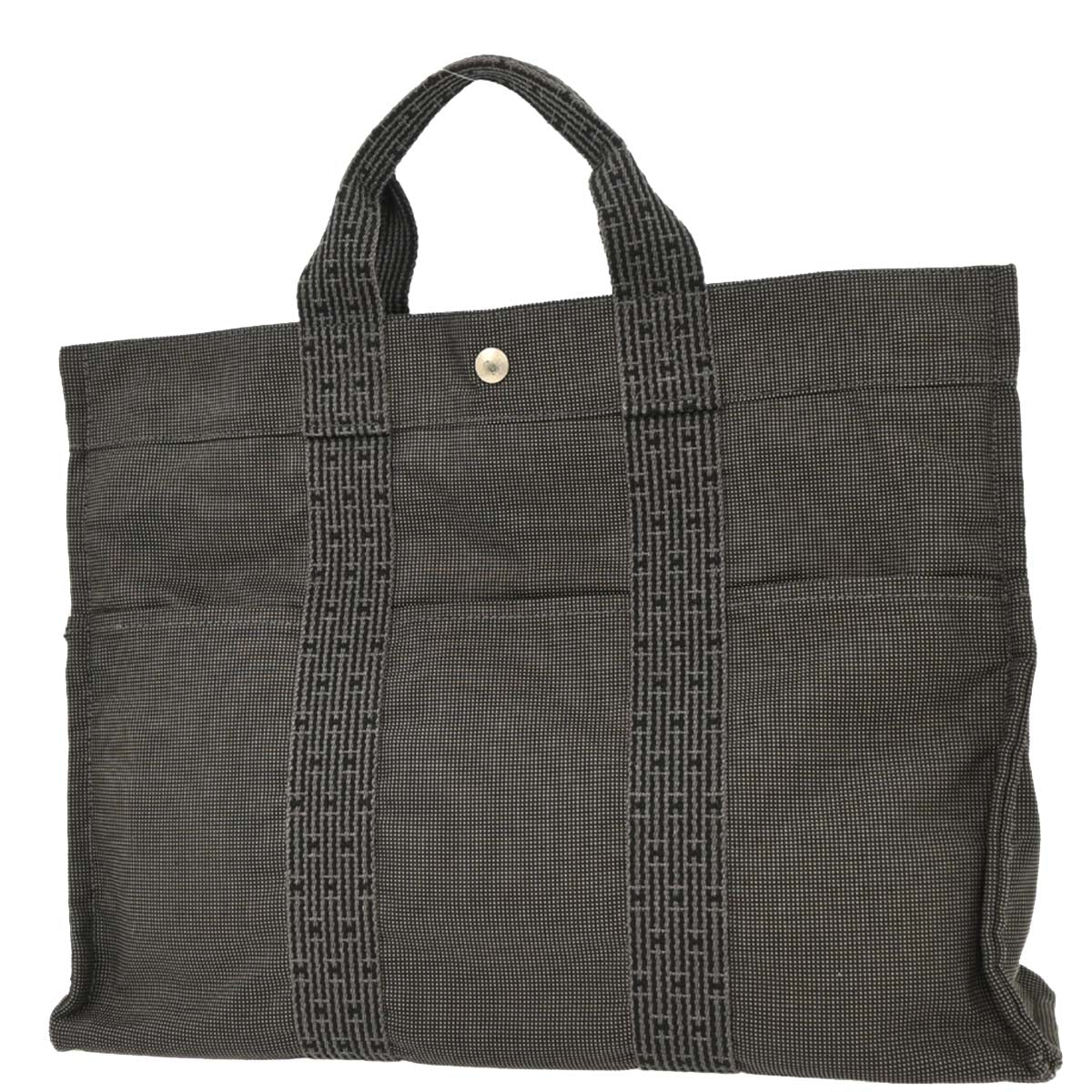 Hermes Gray Canvas Herline Tote MM Handbag