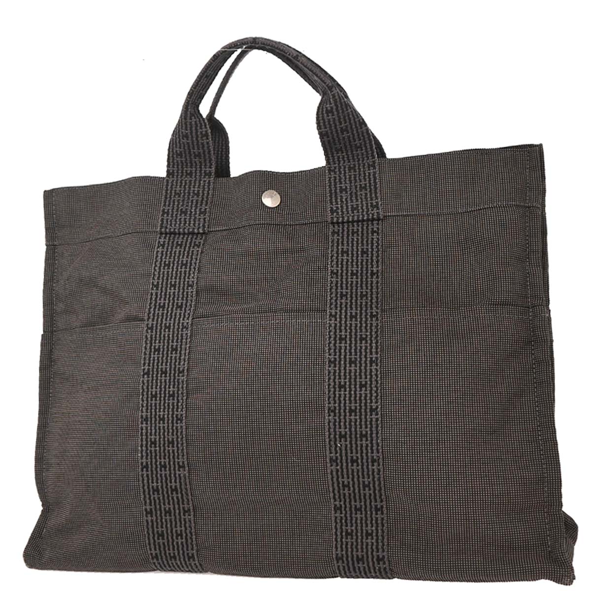Hermes Gray Canvas Herline Tote MM Handbag