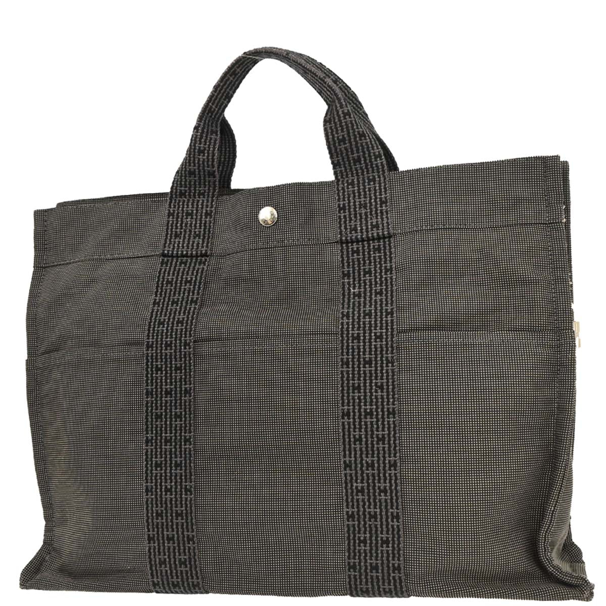 Hermes Gray Canvas Herline Tote MM Handbag