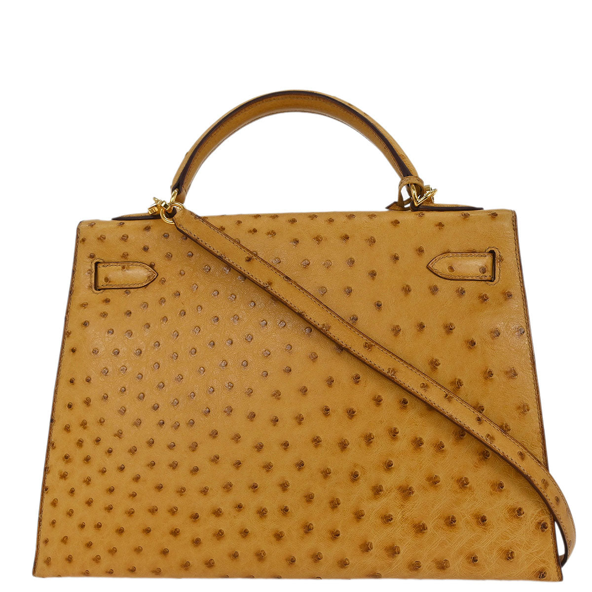 Hermes * Saffron Ostrich Kelly 32 Sellier Handbag