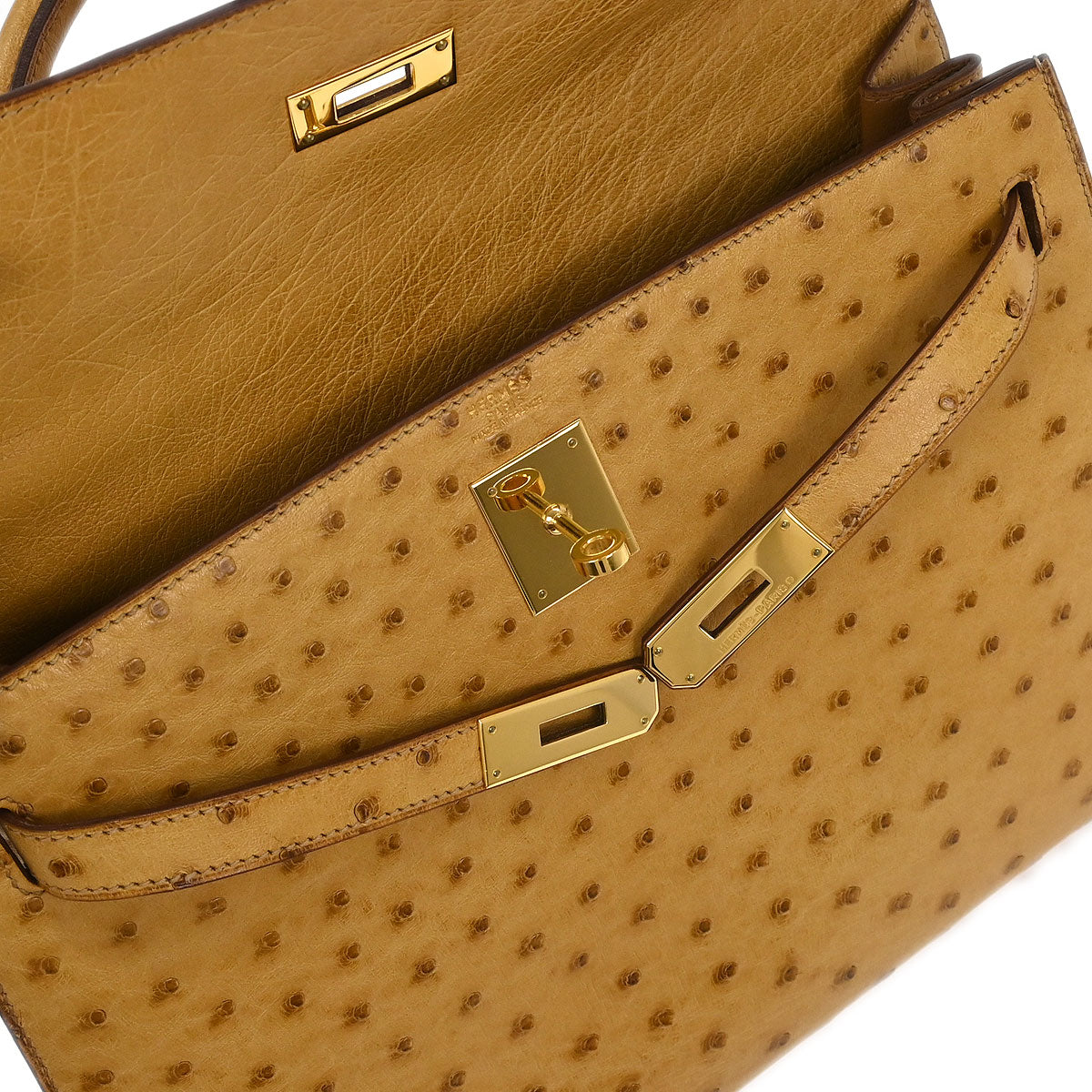 Hermes * Saffron Ostrich Kelly 32 Sellier Handbag