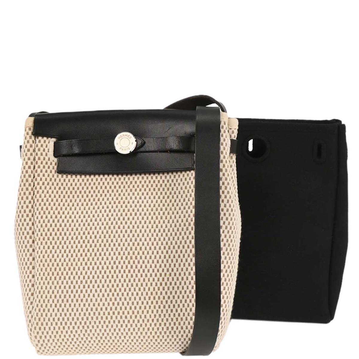 Hermes Beige Black Toile GM Officier Herbag TPM 2 in 1 Shoulder Bag
