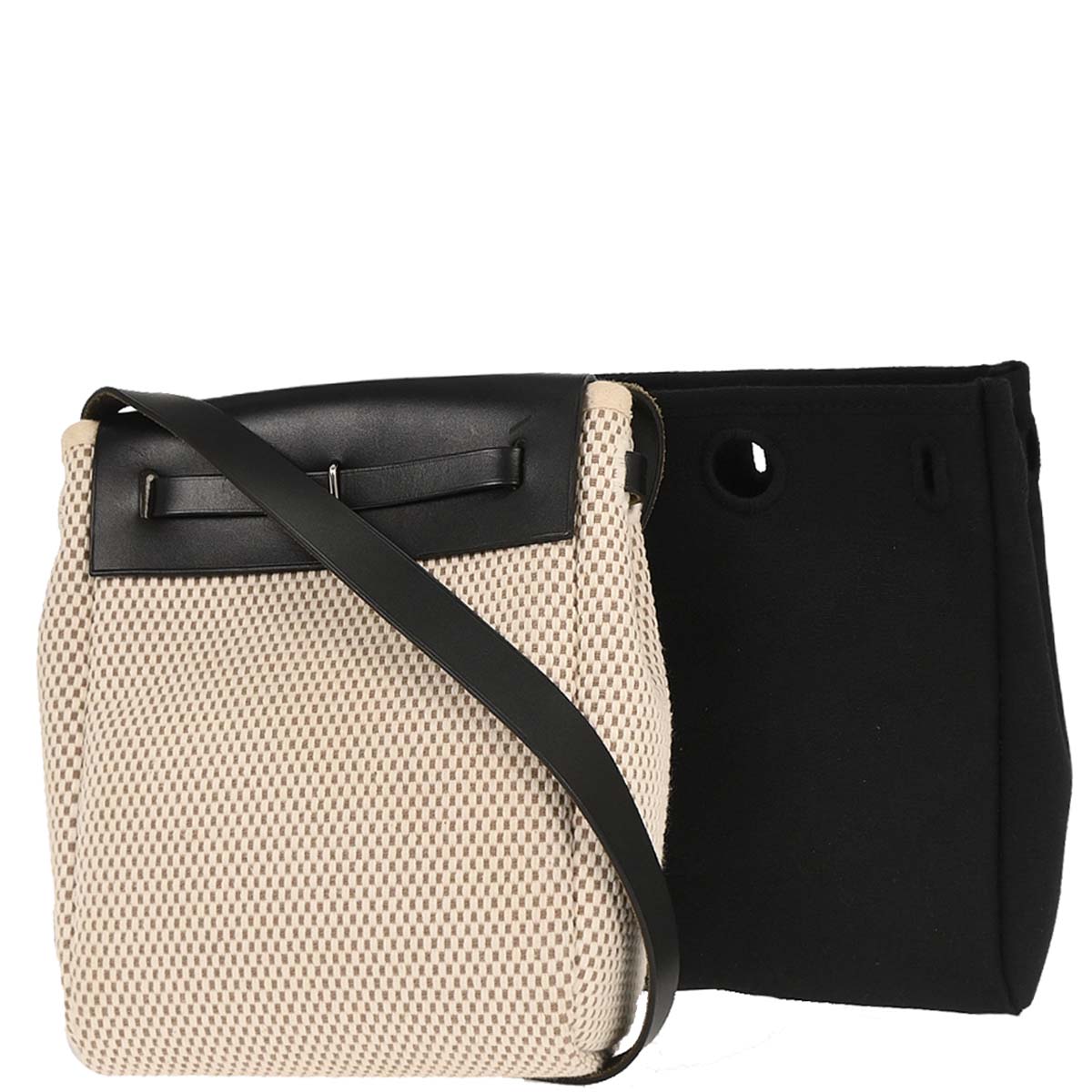 Hermes Beige Black Toile GM Officier Herbag TPM 2 in 1 Shoulder Bag