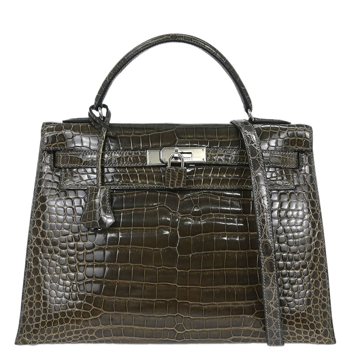 Hermes * Taupe Porosus Kelly 35 Sellier 2way Shoulder Handbag