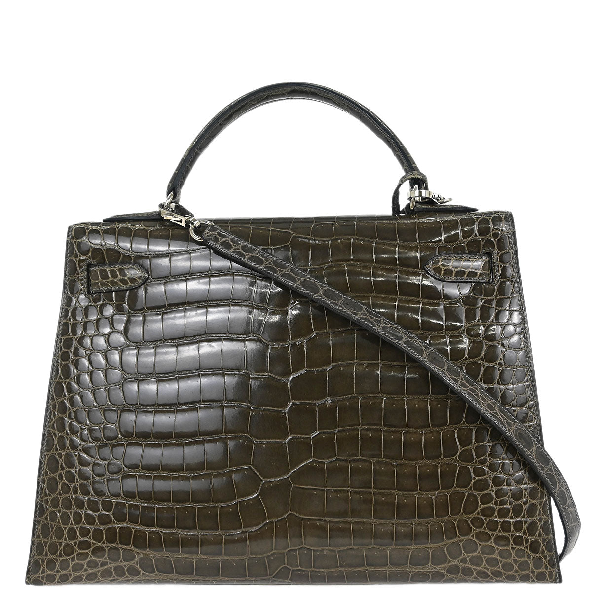 Hermes * Taupe Porosus Kelly 35 Sellier 2way Shoulder Handbag