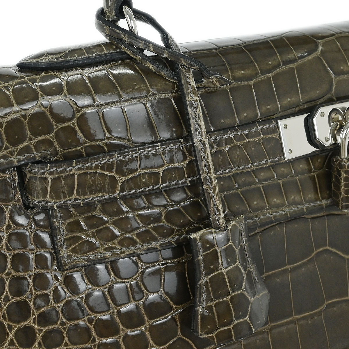Hermes * Taupe Porosus Kelly 35 Sellier 2way Shoulder Handbag