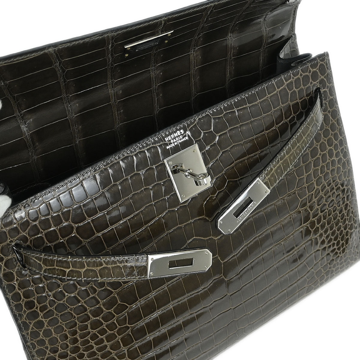 Hermes * Taupe Porosus Kelly 35 Sellier 2way Shoulder Handbag
