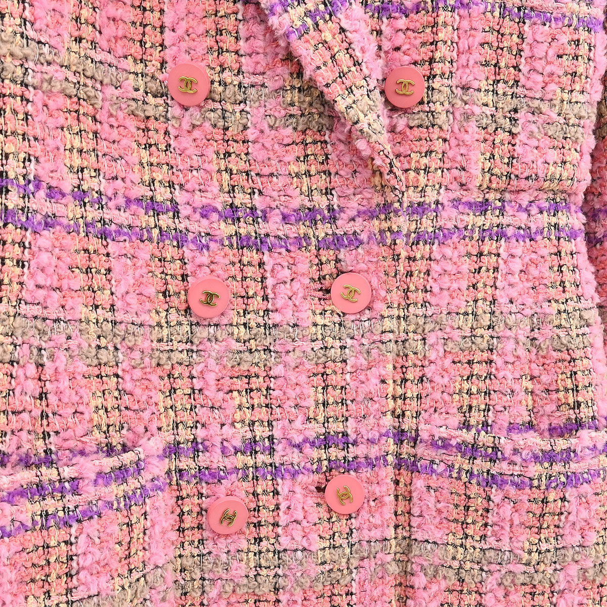 Chanel 1994 Double Breasted Jacket Tweed Pink #36