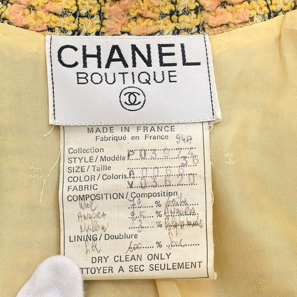 Chanel 1994 Double Breasted Jacket Tweed Yellow #36
