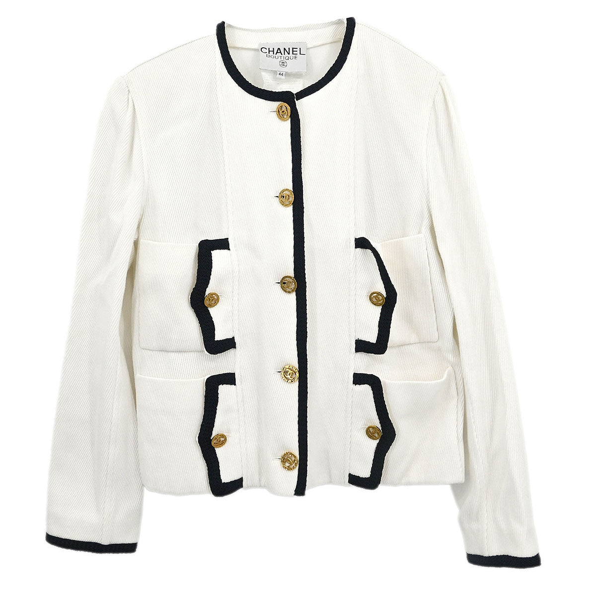 Chanel Single Breasted Collarless Jacket White #44