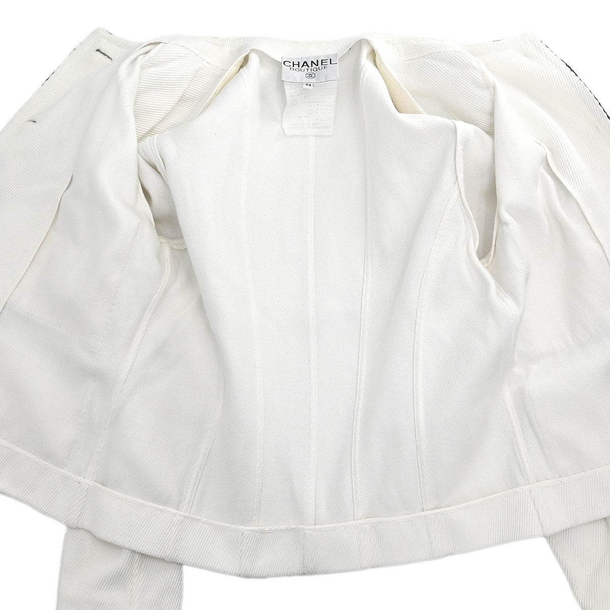 Chanel Single Breasted Collarless Jacket White #44