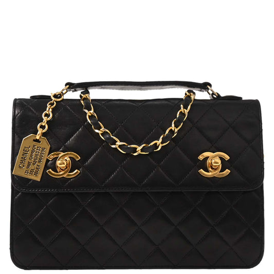 Chanel 1989-1991 Black Lambskin 2way Shoulder Handbag