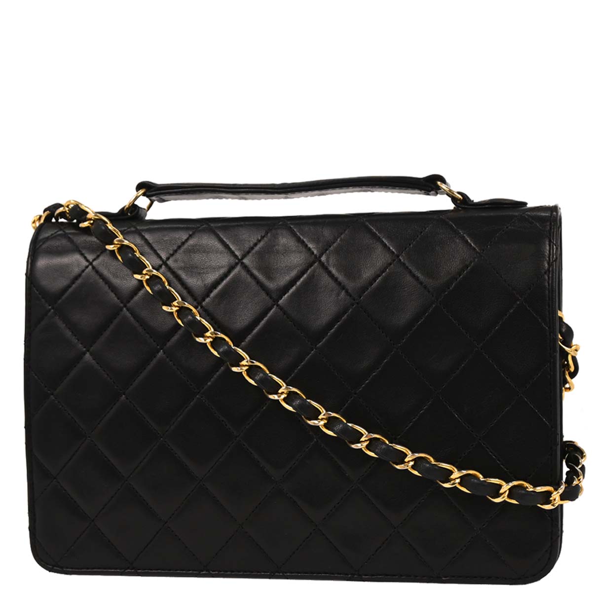 Chanel 1989-1991 Black Lambskin 2way Shoulder Handbag