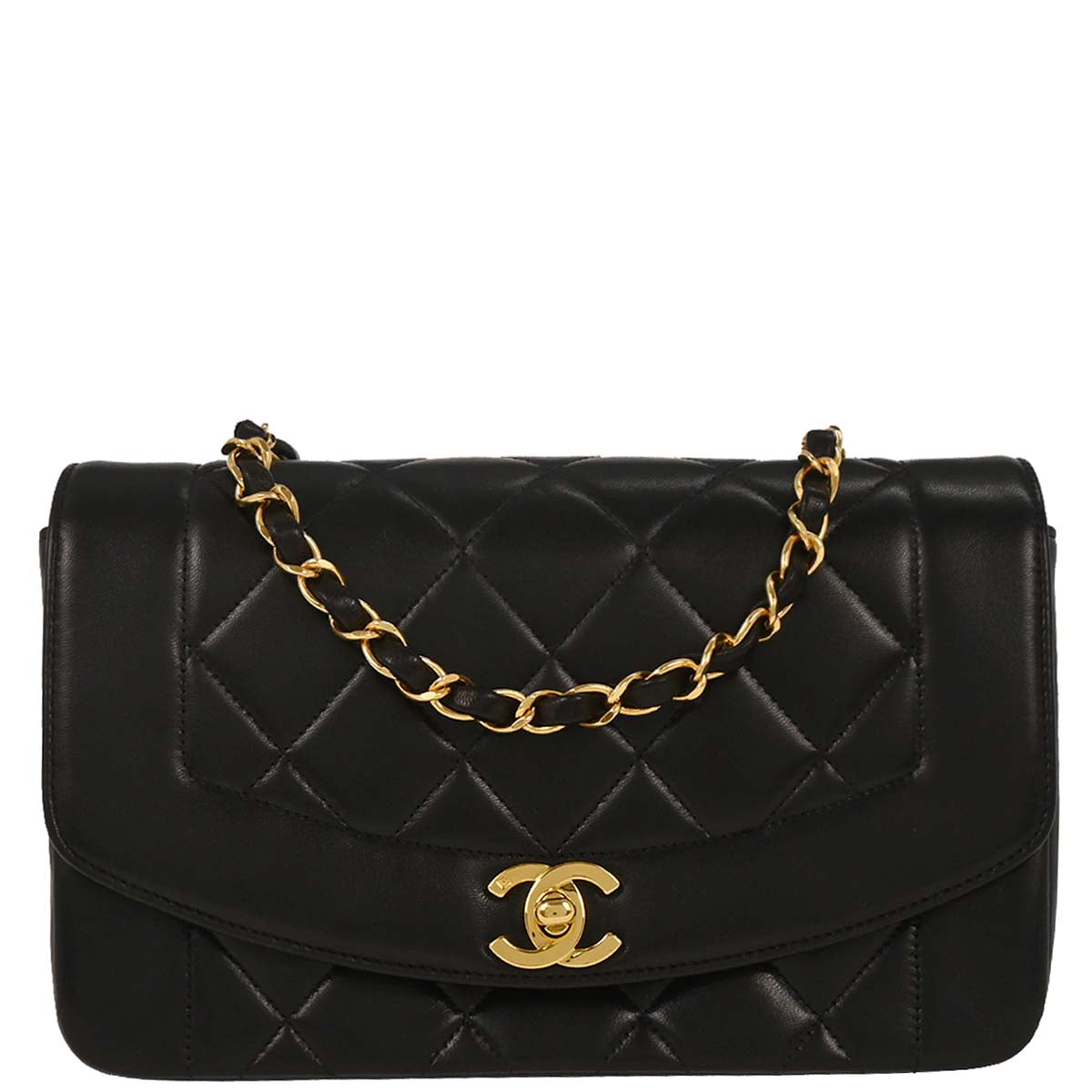 Chanel 1994-1996 Black Lambskin Small Diana Shoulder Bag
