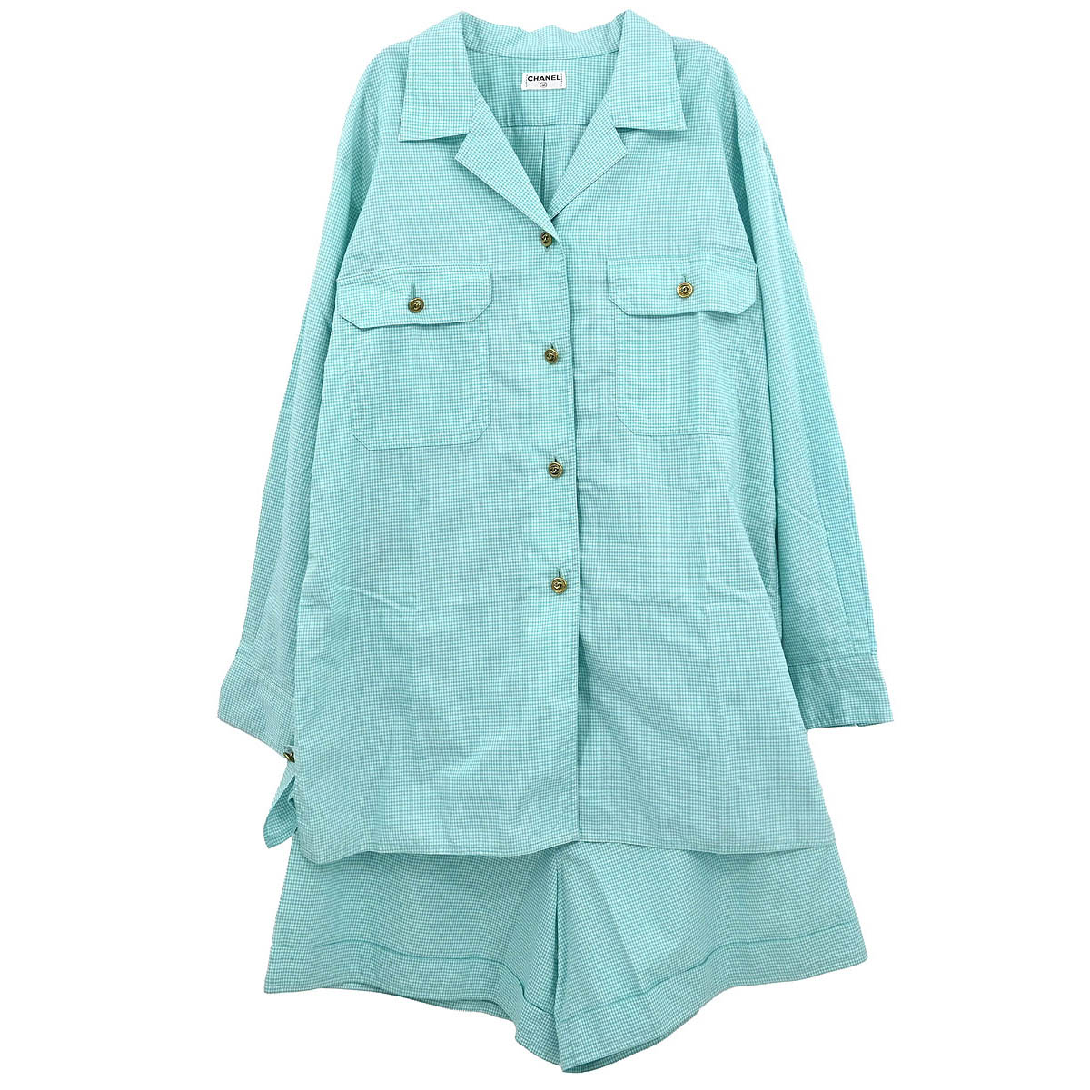 Chanel Setup Top Shirt Short Pants Light Blue