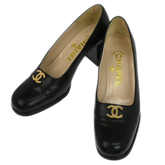 Chanel * Black Leather Shoes Pumps #35