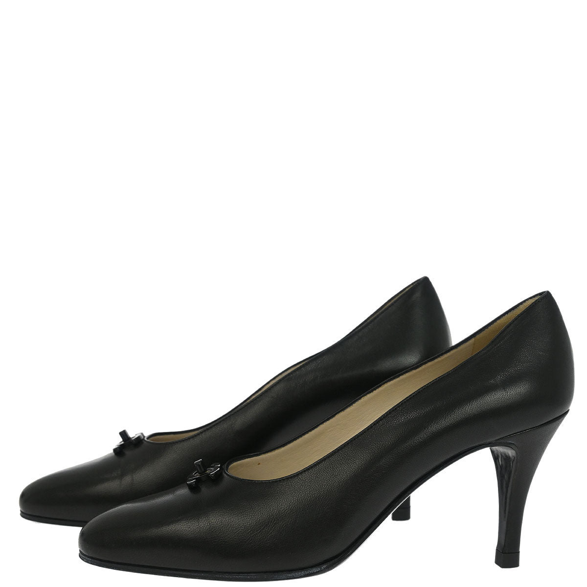 Chanel * Black Lambskin Turnlock Pumps Shoes #35