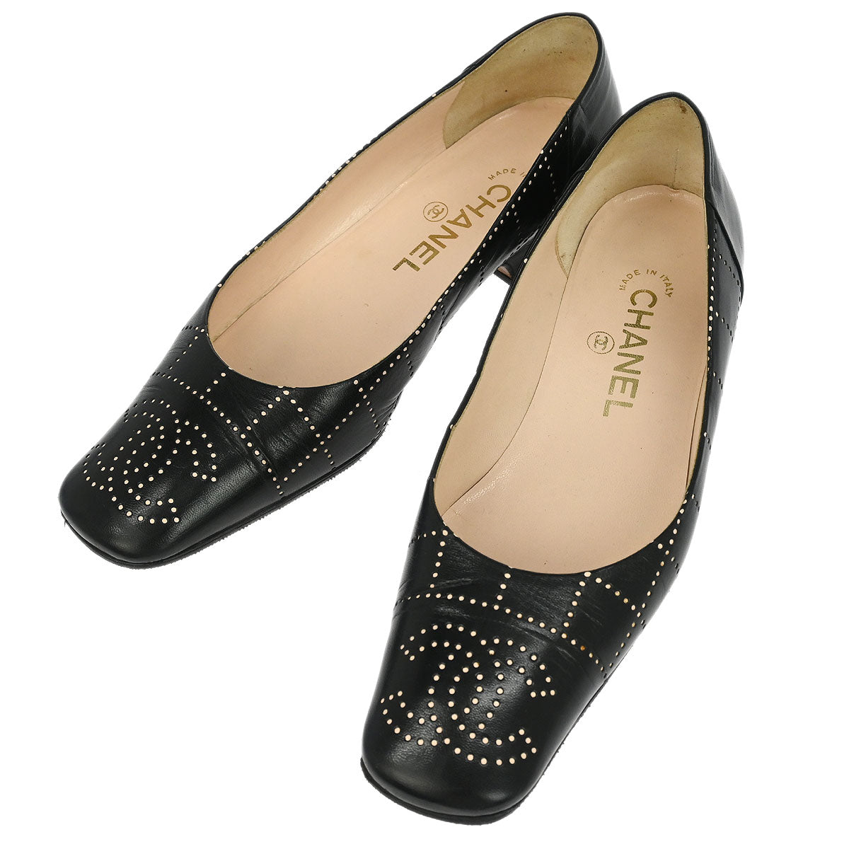 Chanel * Black Leather Shoes Pumps #37