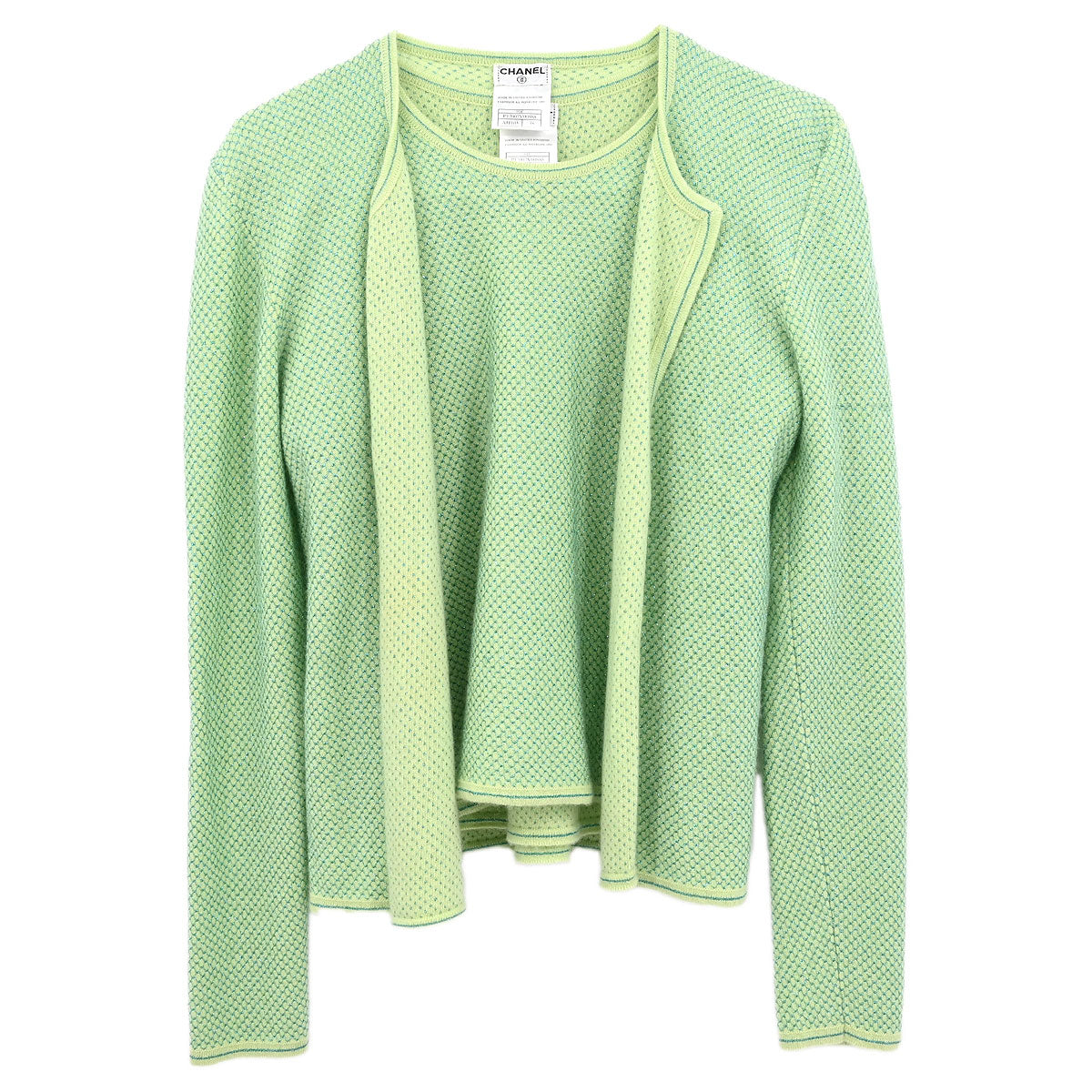 Chanel 2001 Ensemble Cardigan Short Sleeve Top Light Green #38