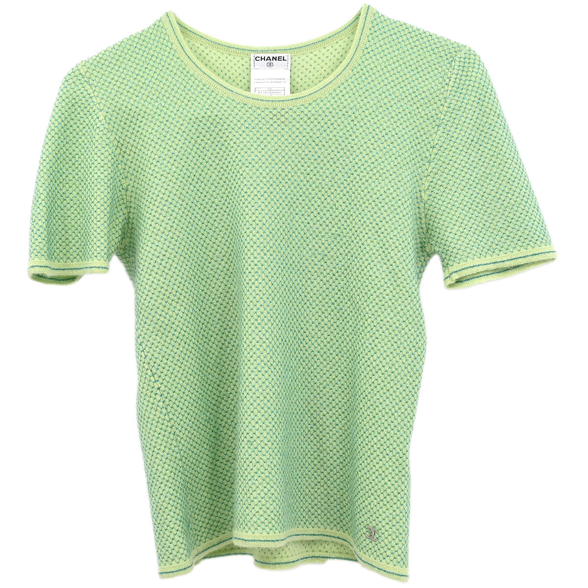 Chanel 2001 Ensemble Cardigan Short Sleeve Top Light Green #38