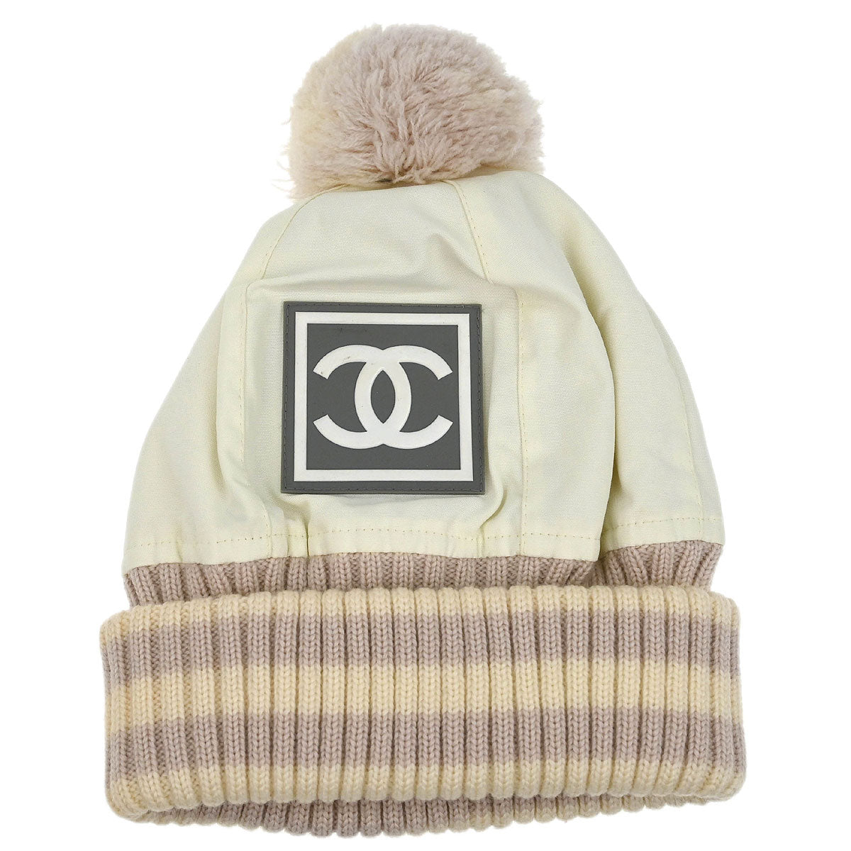Chanel White Sport Line Knit Cap #M Small Good
